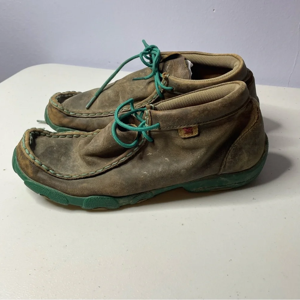 Kids Brown and Teal Moccasin Shoes Twisted X 6m ydm0017